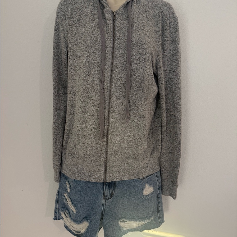 Z Supply Heather Gray Knit Zip-Up Hoodie Sweatshirt Sweater Size Medium - Picture 4 of 6